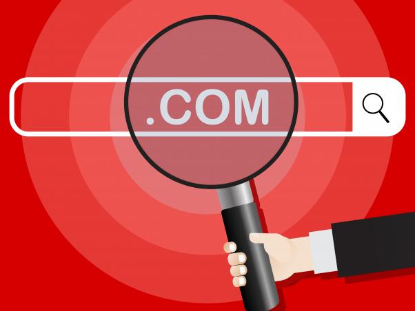 .com domeinnaam extensie met loep