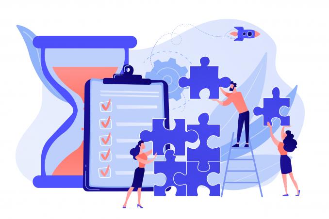 Collega's die samenwerken in het bepalen van de domeinnaam strategie, teamwork