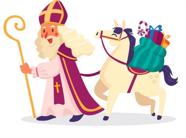 Sinterklaas met paard en cadeautjes